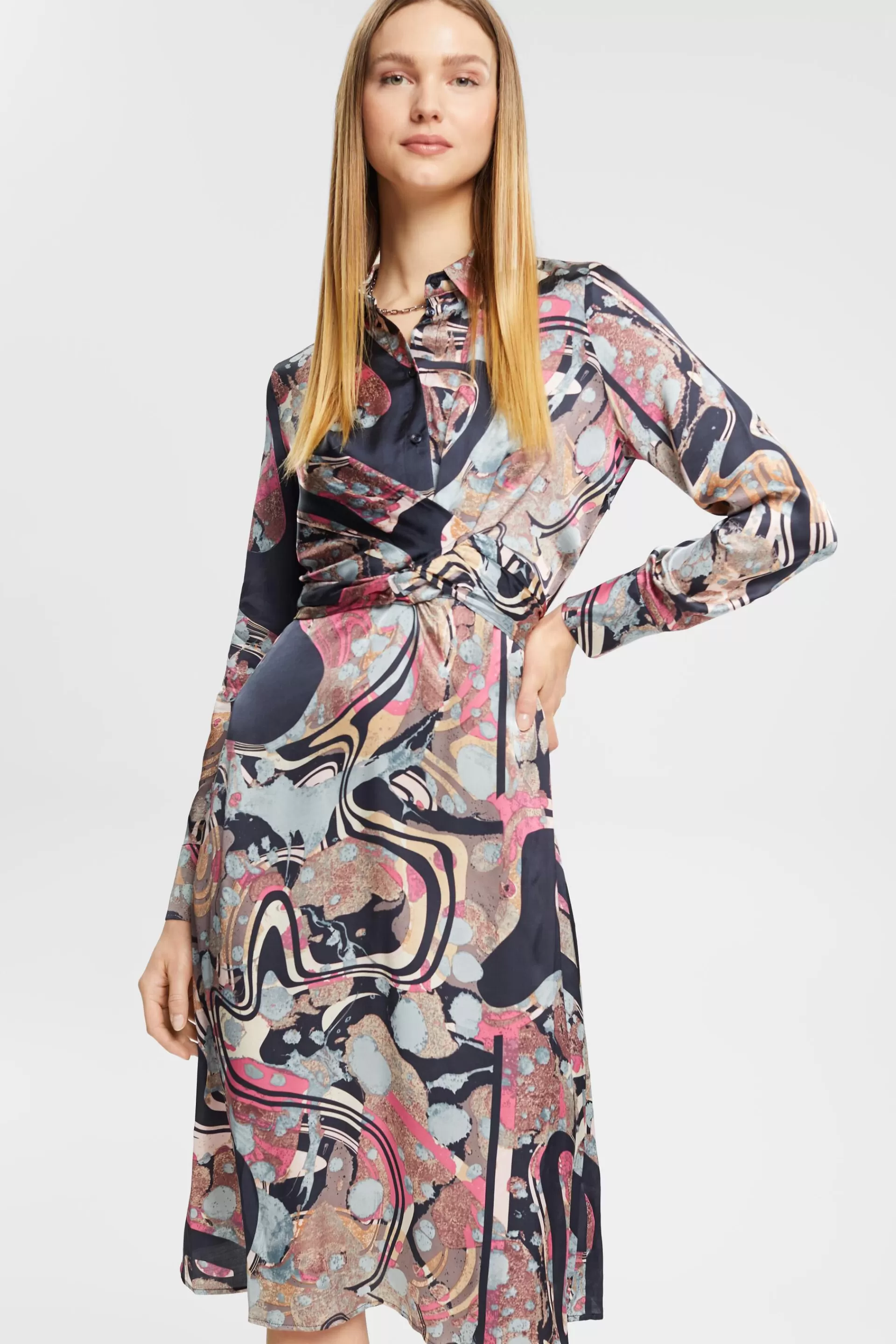 Satinkleid mit Muster, LENZING™ ECOVERO™-ESPRIT Cheap