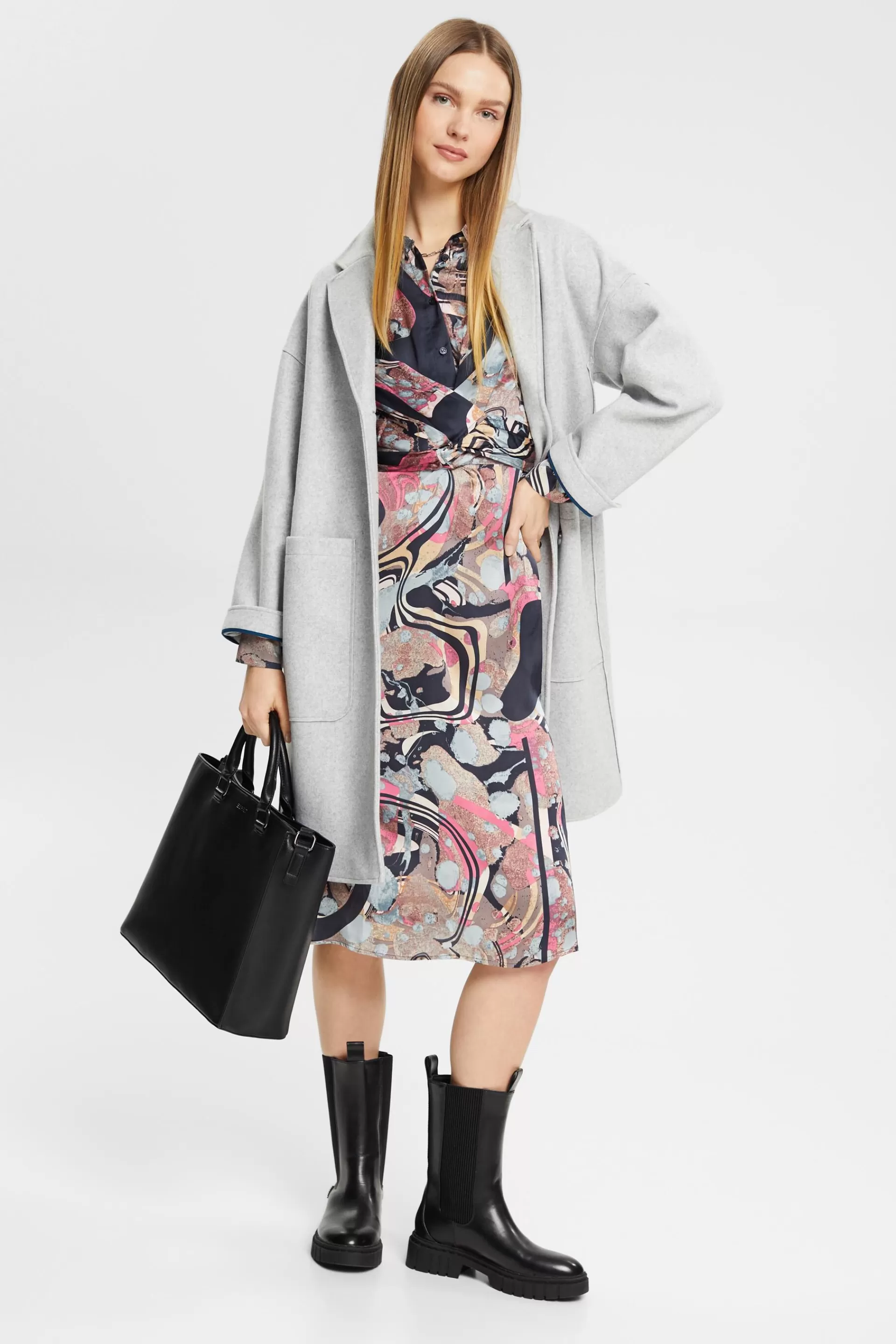 Satinkleid mit Muster, LENZING™ ECOVERO™-ESPRIT Cheap