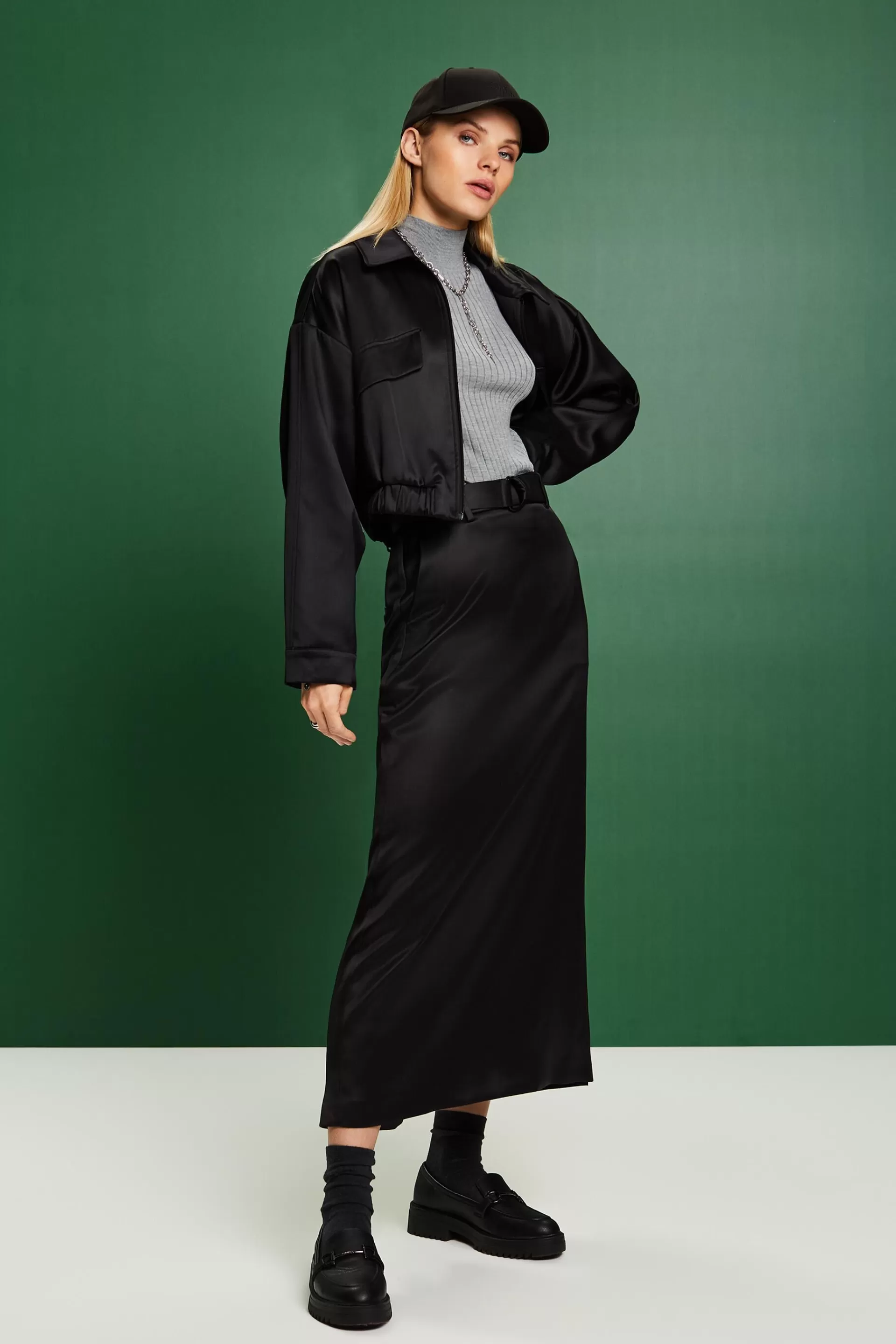 Satin-Maxirock mit Gürtel-ESPRIT Best Sale