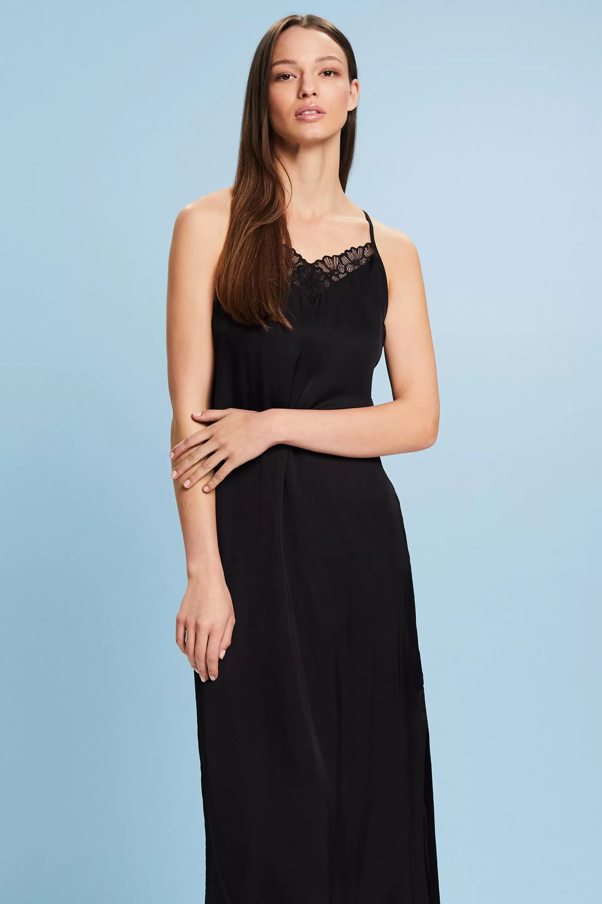 Satin-Nachthemd mit Spitze, LENZING™ ECOVERO™-ESPRIT Best