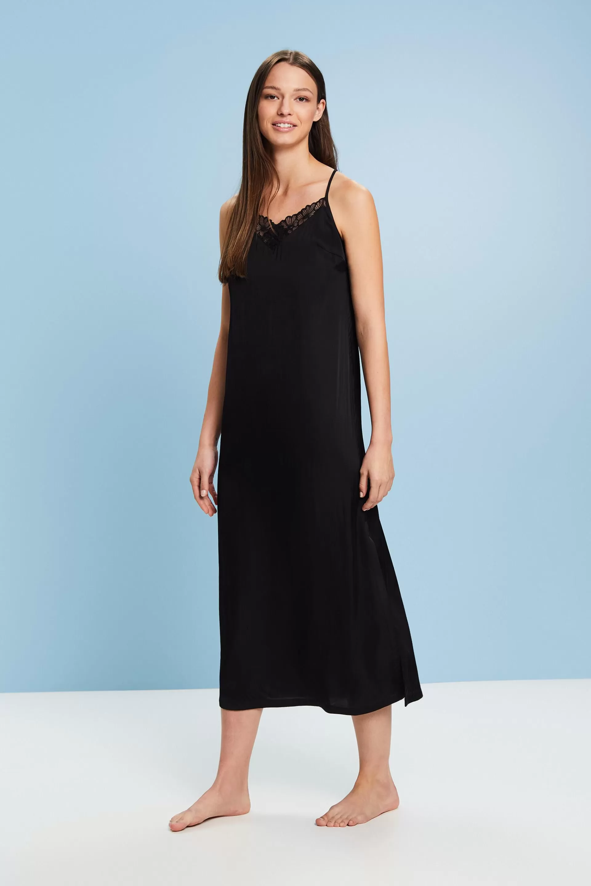 Satin-Nachthemd mit Spitze, LENZING™ ECOVERO™-ESPRIT Best
