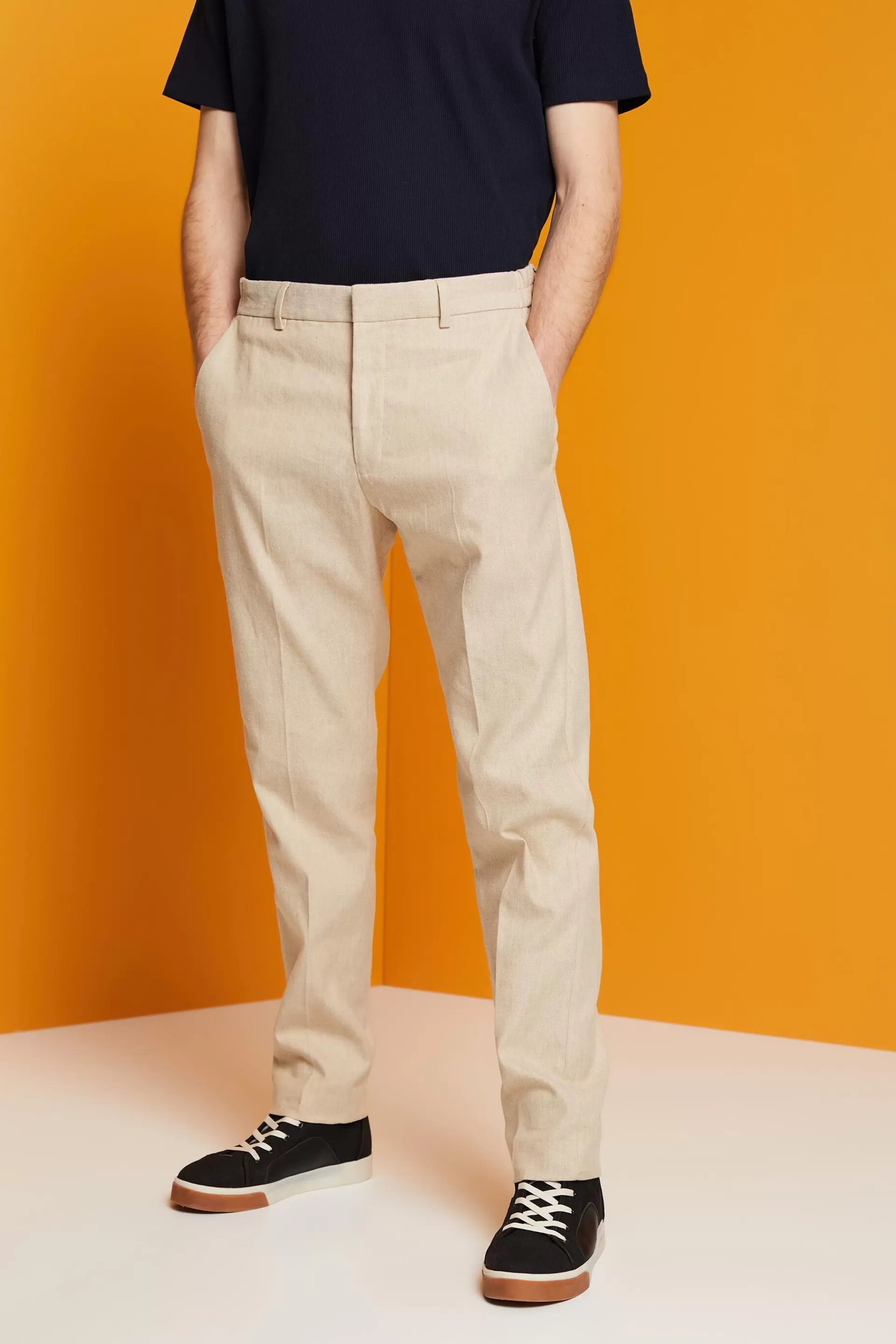 Schmal geschnittene Hose aus Baumwoll-Leinen-Mix-ESPRIT New