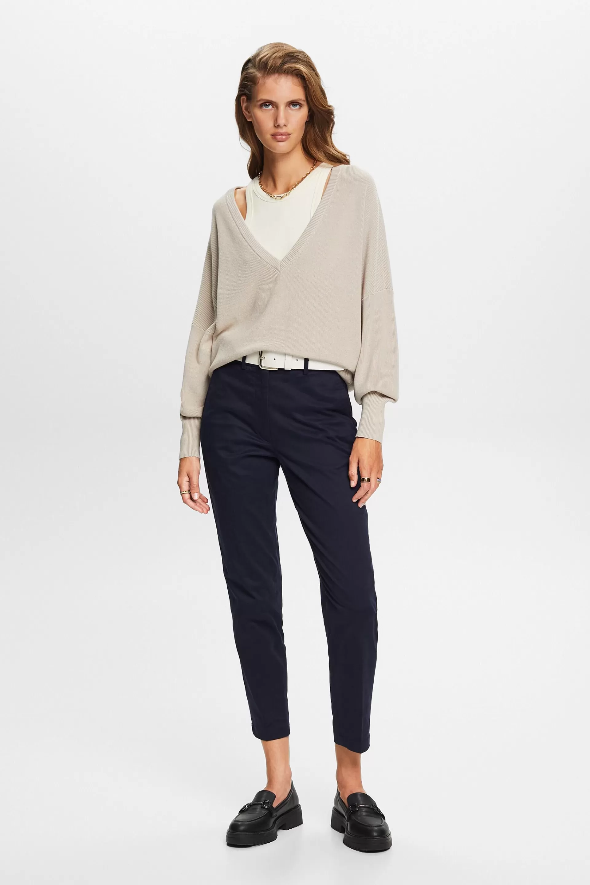 Schmal geschnittene Hose mit hohem Bund-ESPRIT Outlet