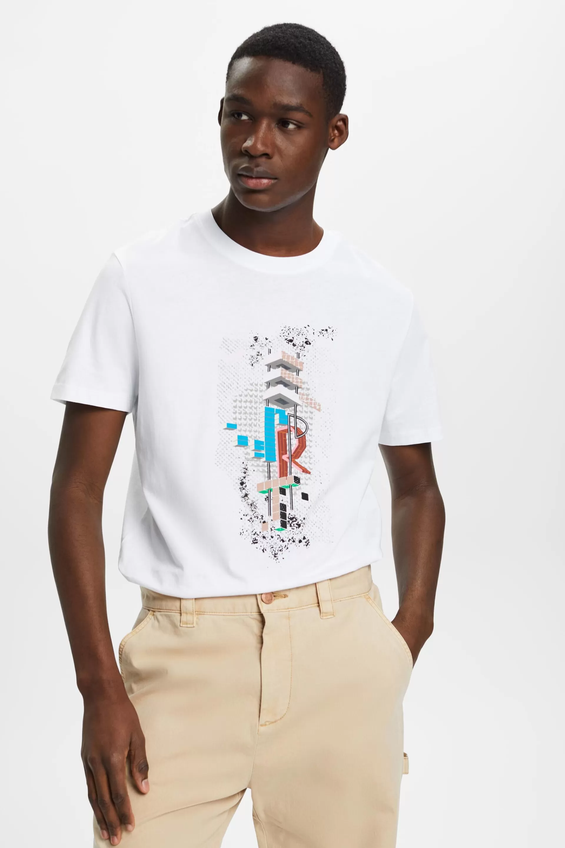 Schmal geschnittenes Baumwoll-T-Shirt mit Print-ESPRIT Best