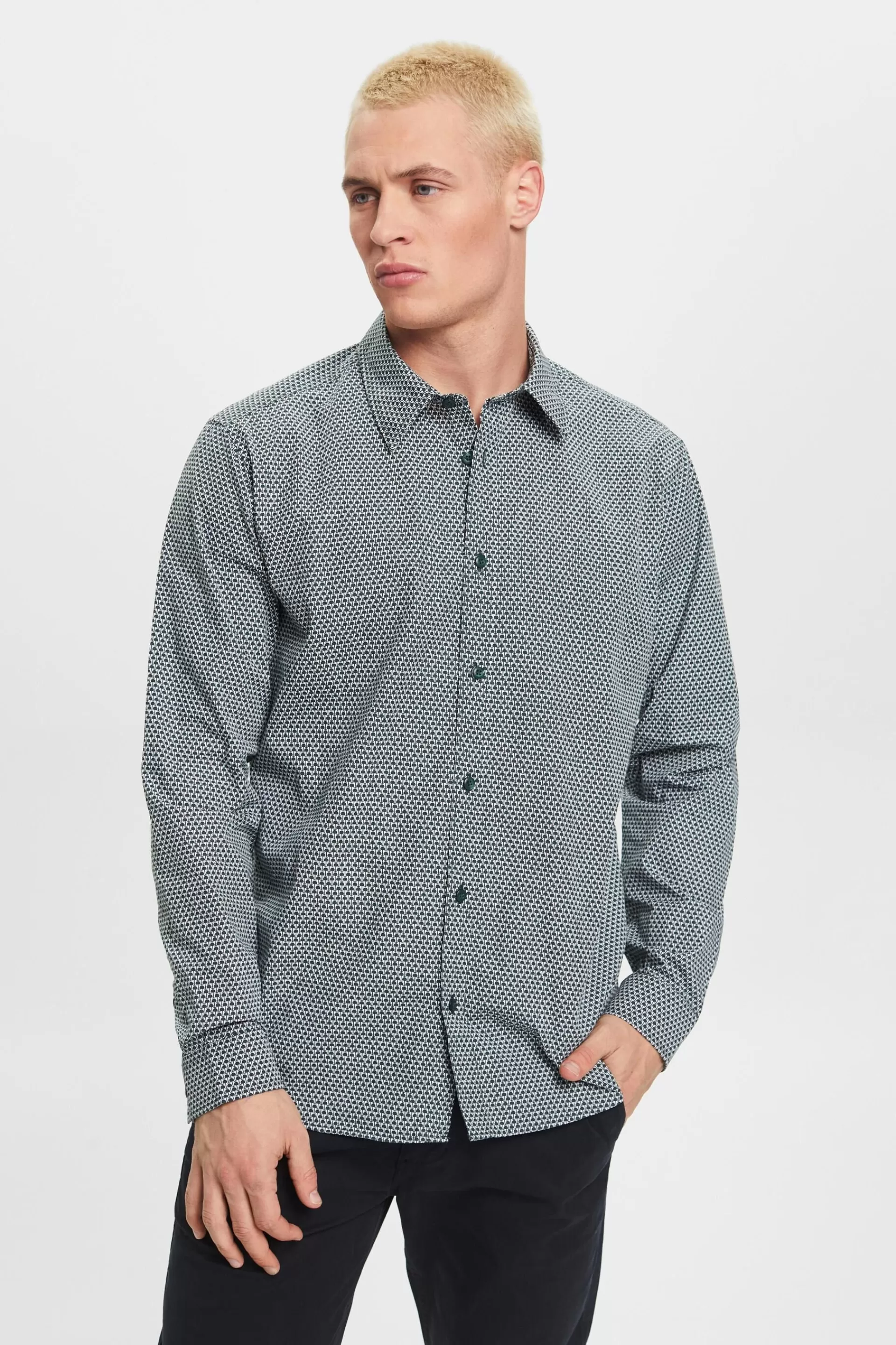 Schmal geschnittenes Hemd mit Allover-Dessin-ESPRIT Best Sale