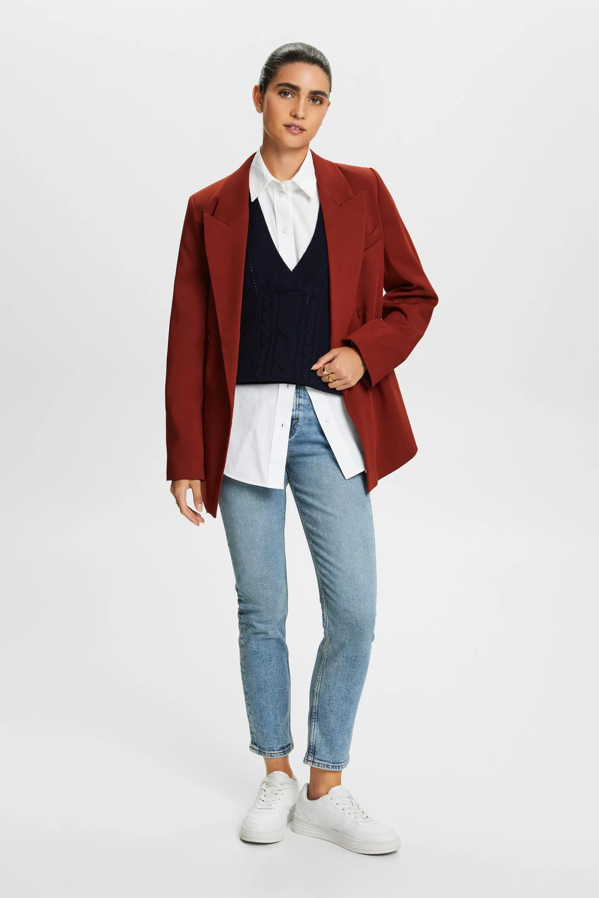 Schmale Stretch-Jeans mit mittelhohem Bund-ESPRIT Online