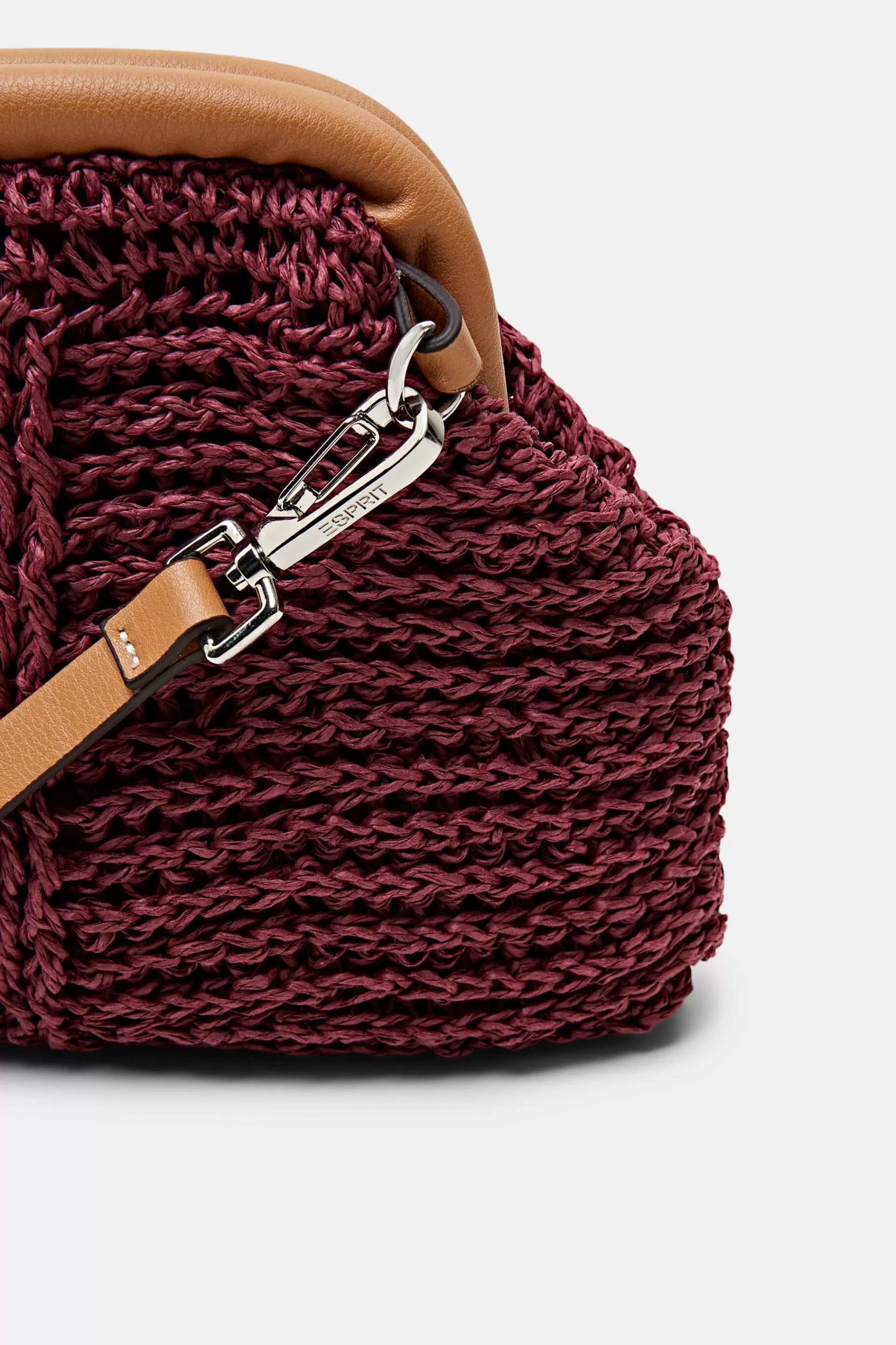 Schultertasche aus Bast mit Details in Lederoptik-ESPRIT Best Sale