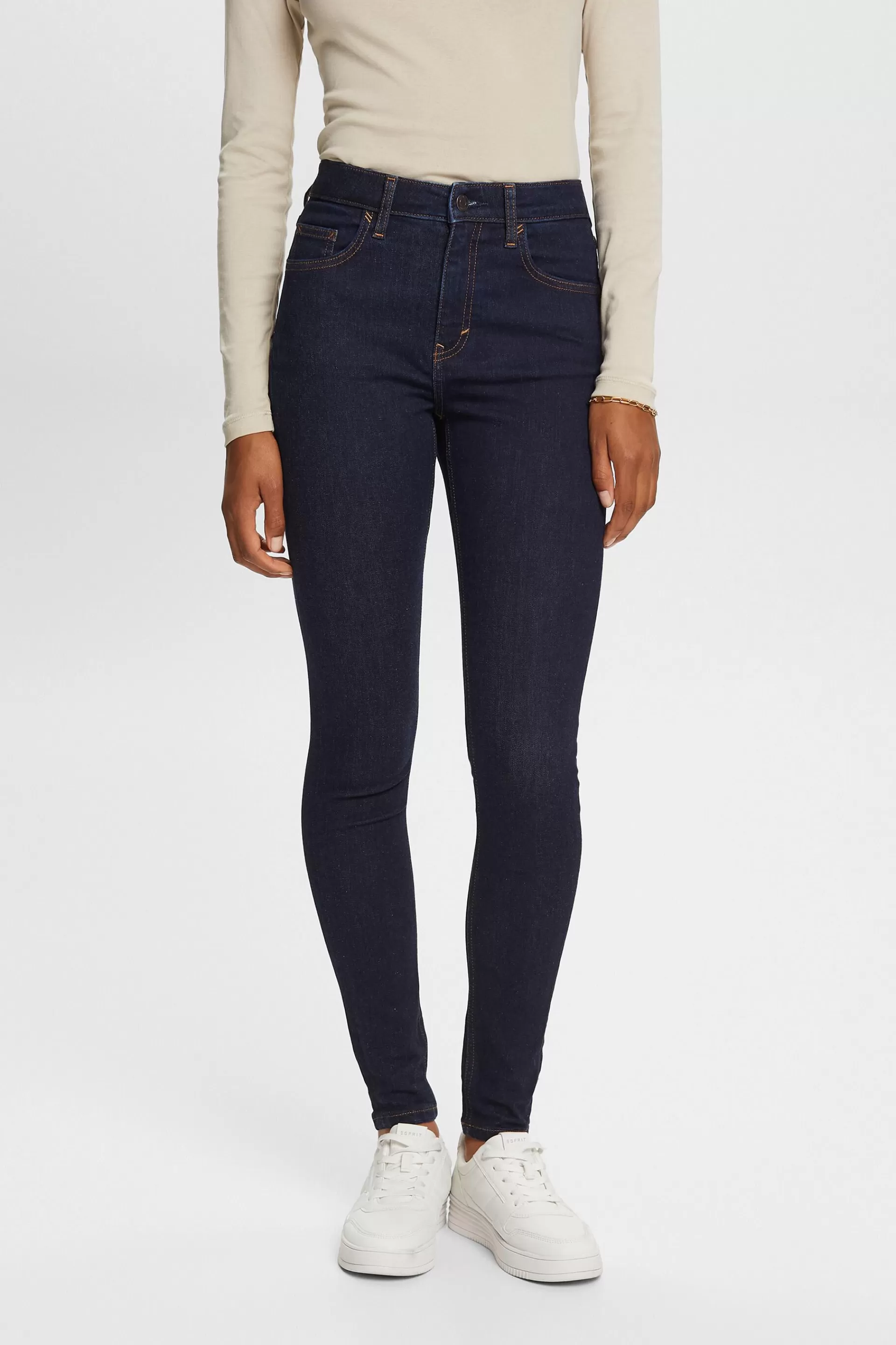 Skinny Jeans mit hohem Bund, Baumwollstretch-ESPRIT New