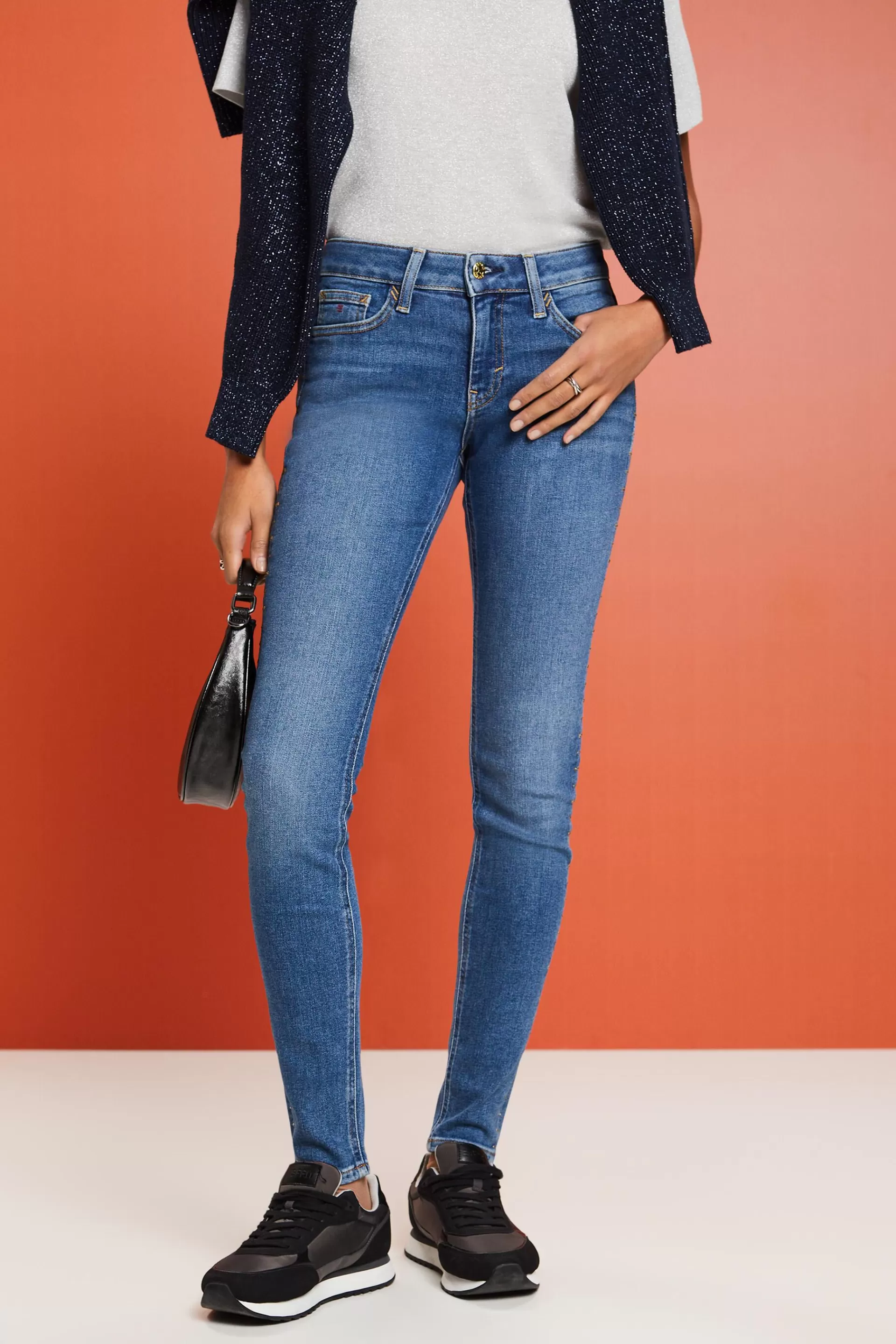 Skinny Jeans mit mittelhohem Bund und Ziersteinen-ESPRIT Best