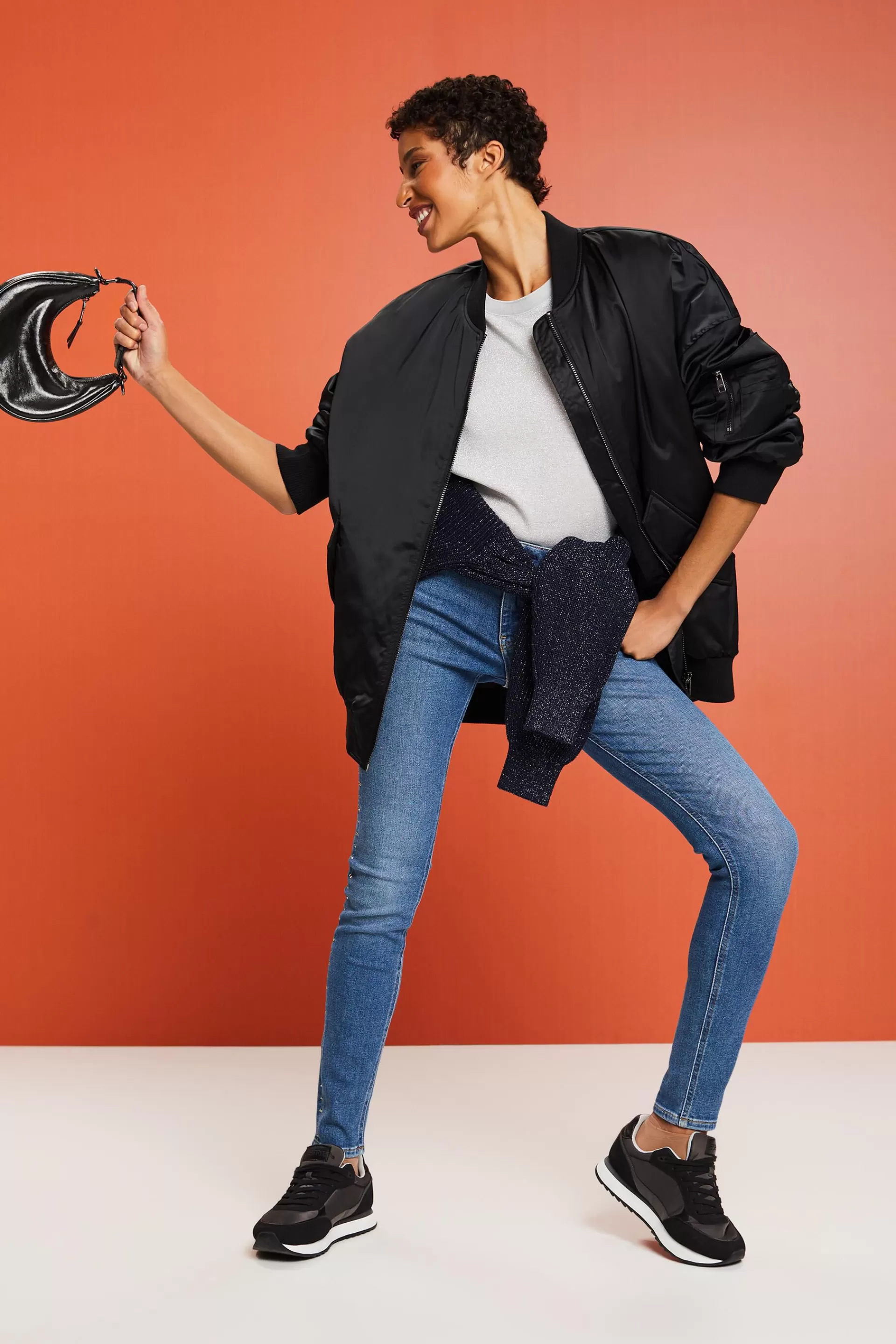 Skinny Jeans mit mittelhohem Bund und Ziersteinen-ESPRIT Best