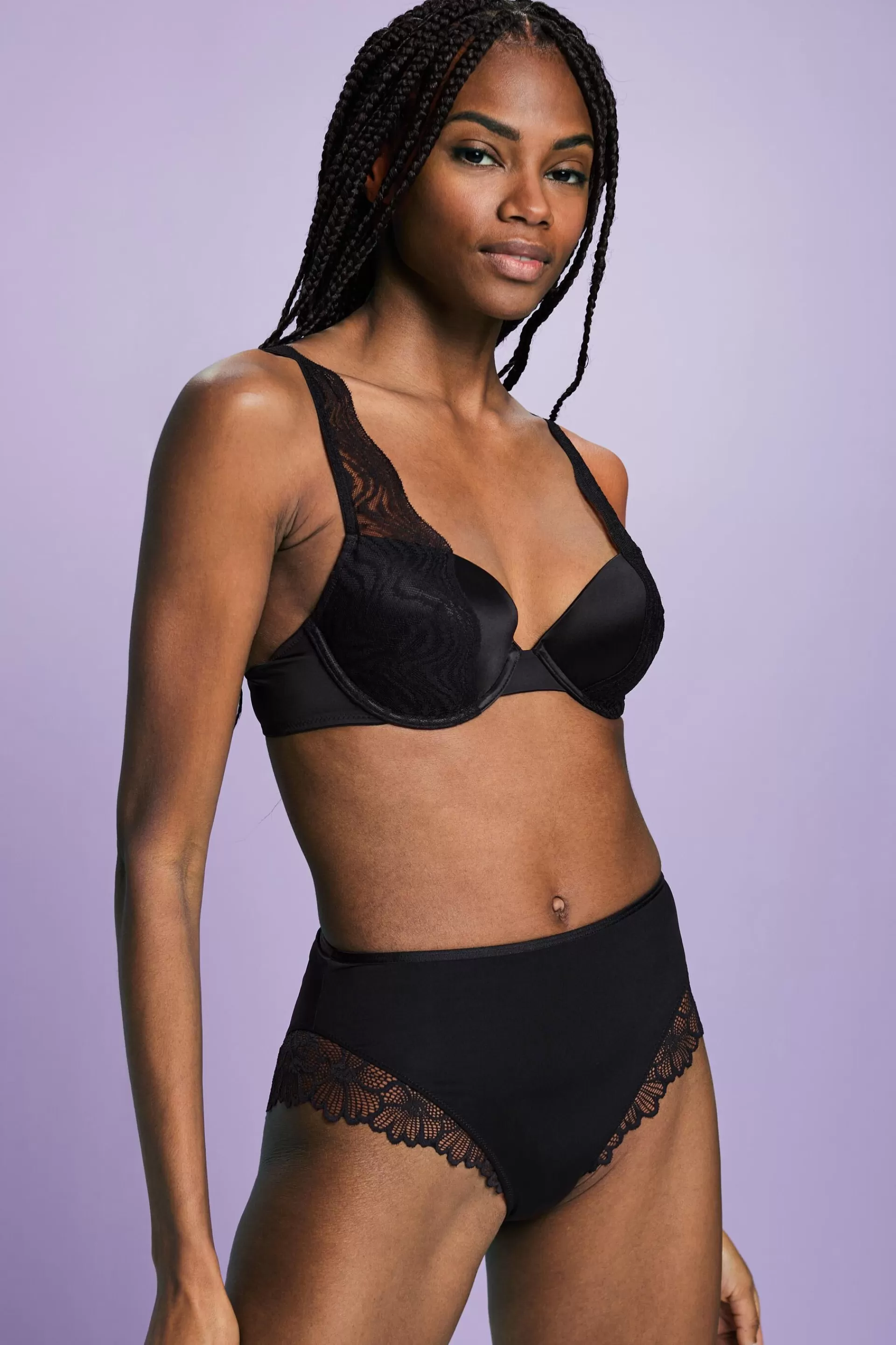 Slip aus Mikrofaser mit hohem Bund und Spitze-ESPRIT Shop
