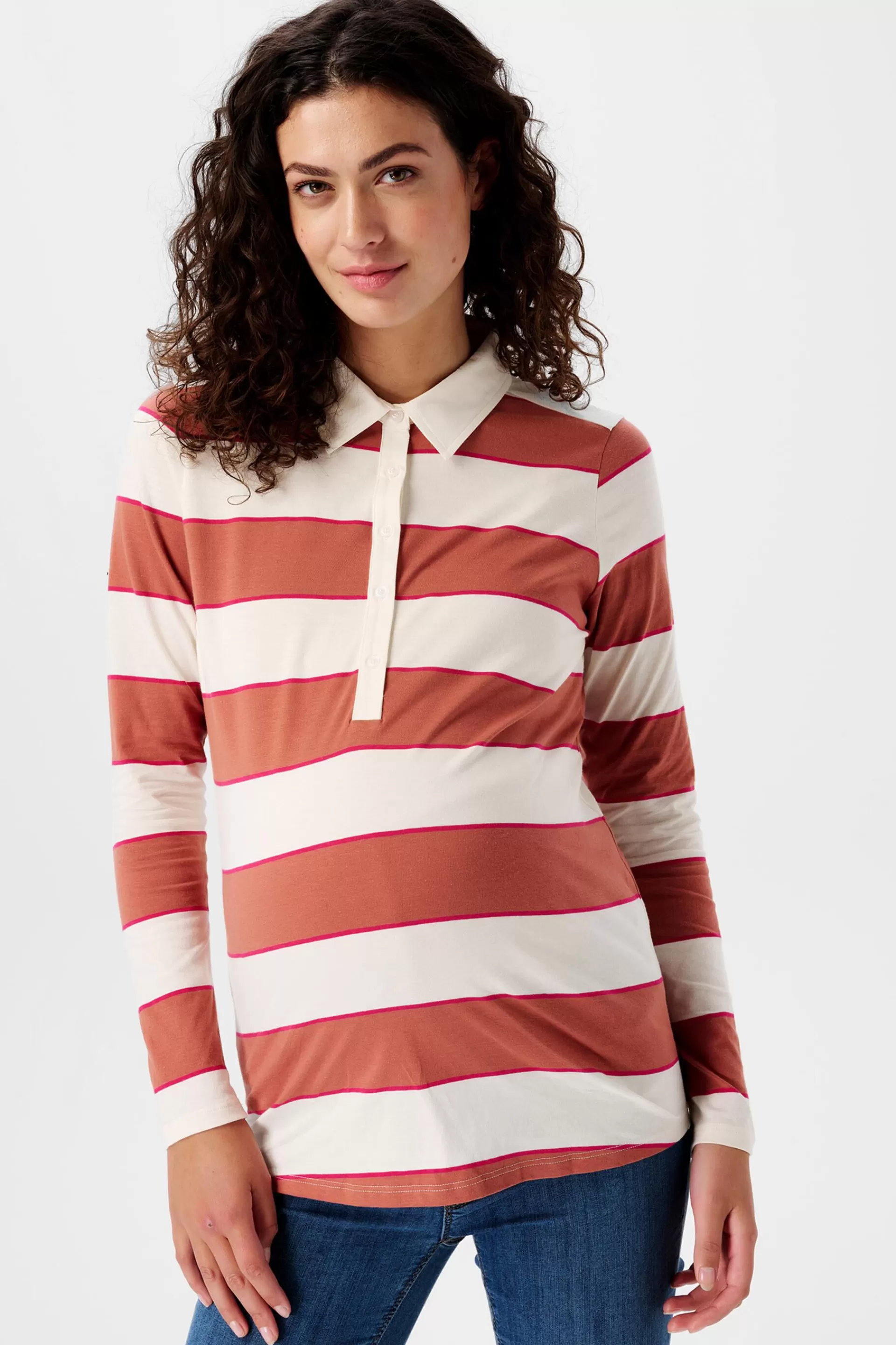 Streifen-T-Shirt mit Polokragen und Stillfunktion-ESPRIT Store