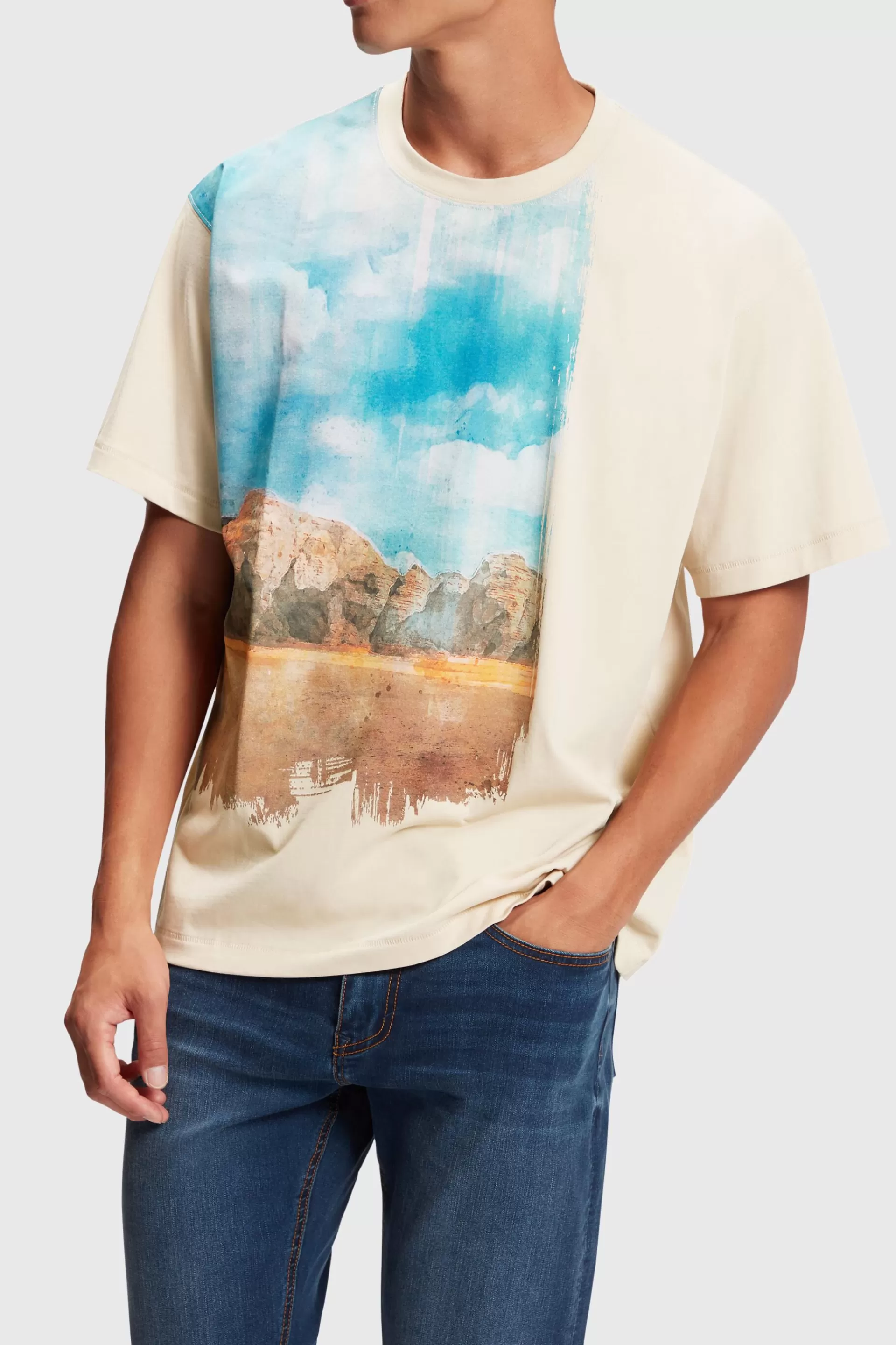 T-Shirt mit digitalem Landschafts-Print vorne-ESPRIT Best Sale