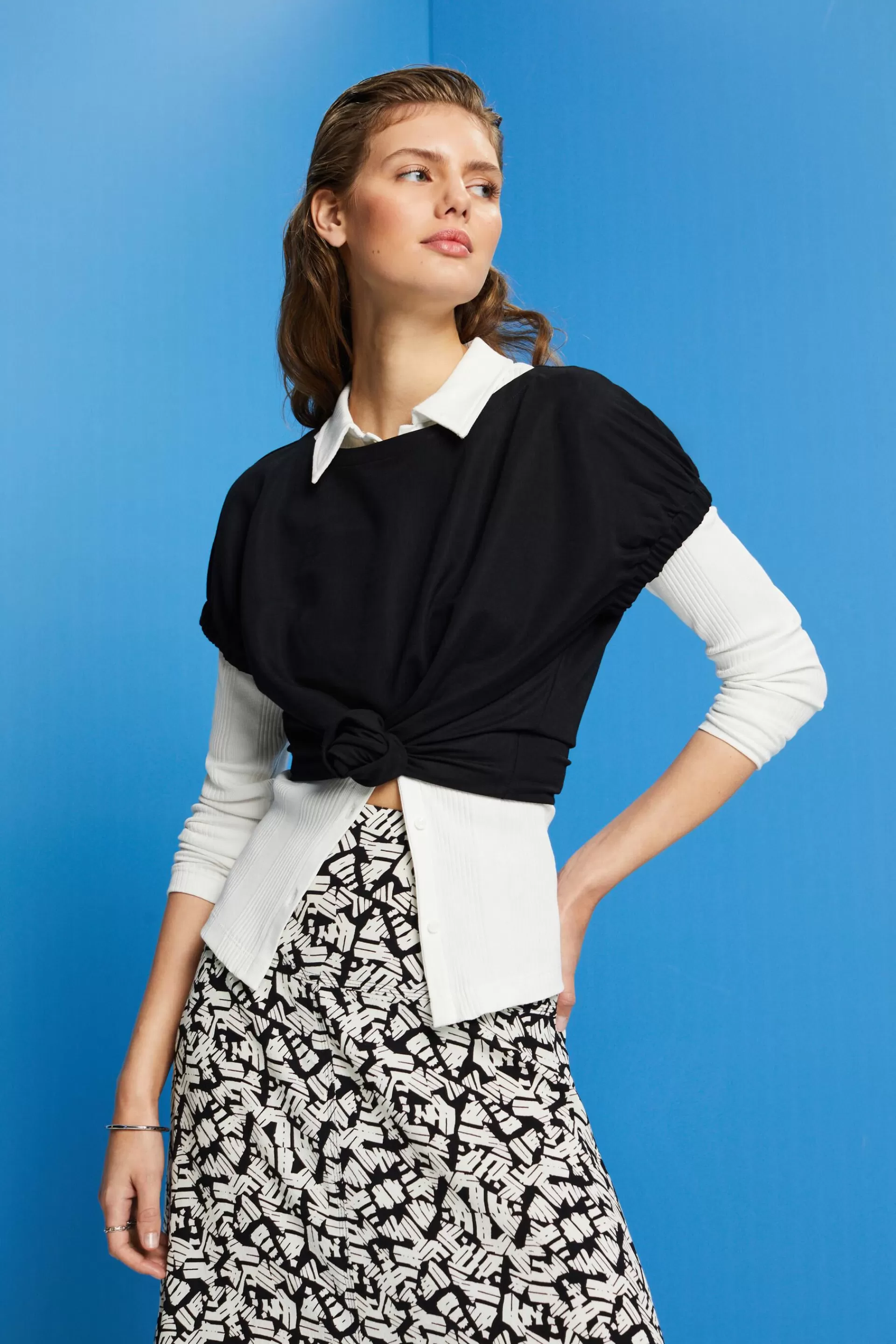 T-Shirt mit elastischen Details am Ärmel-ESPRIT Flash Sale