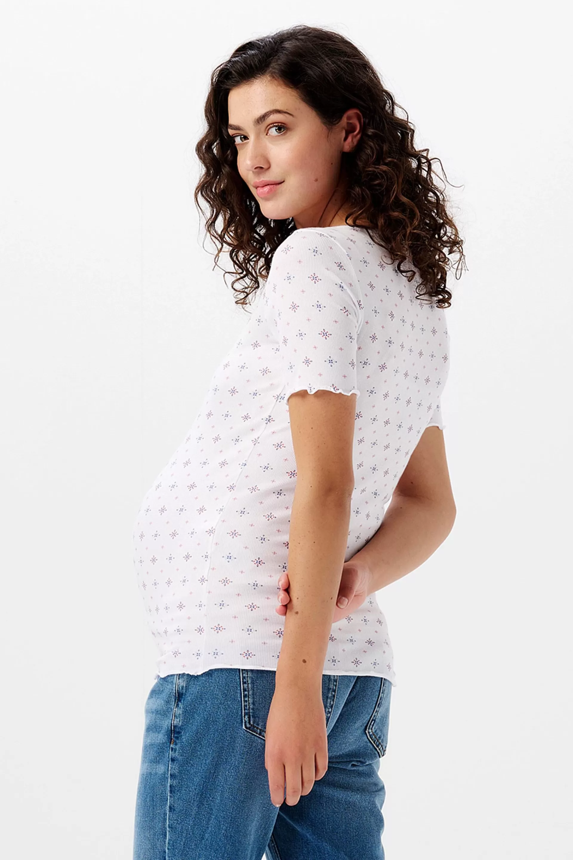 T-Shirt mit V-Ausschnitt und Print, Bio-Baumwolle-ESPRIT Flash Sale