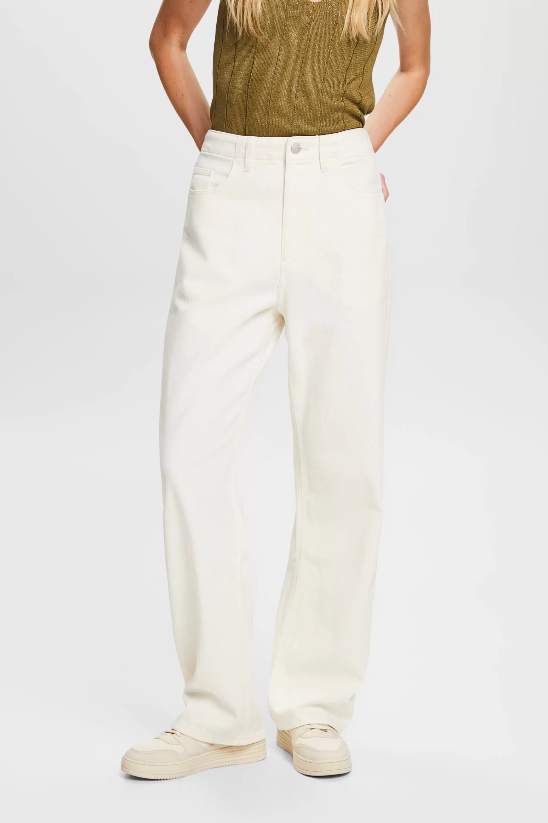Twillhose mit weitem Bein, 100 % Baumwolle-ESPRIT Fashion