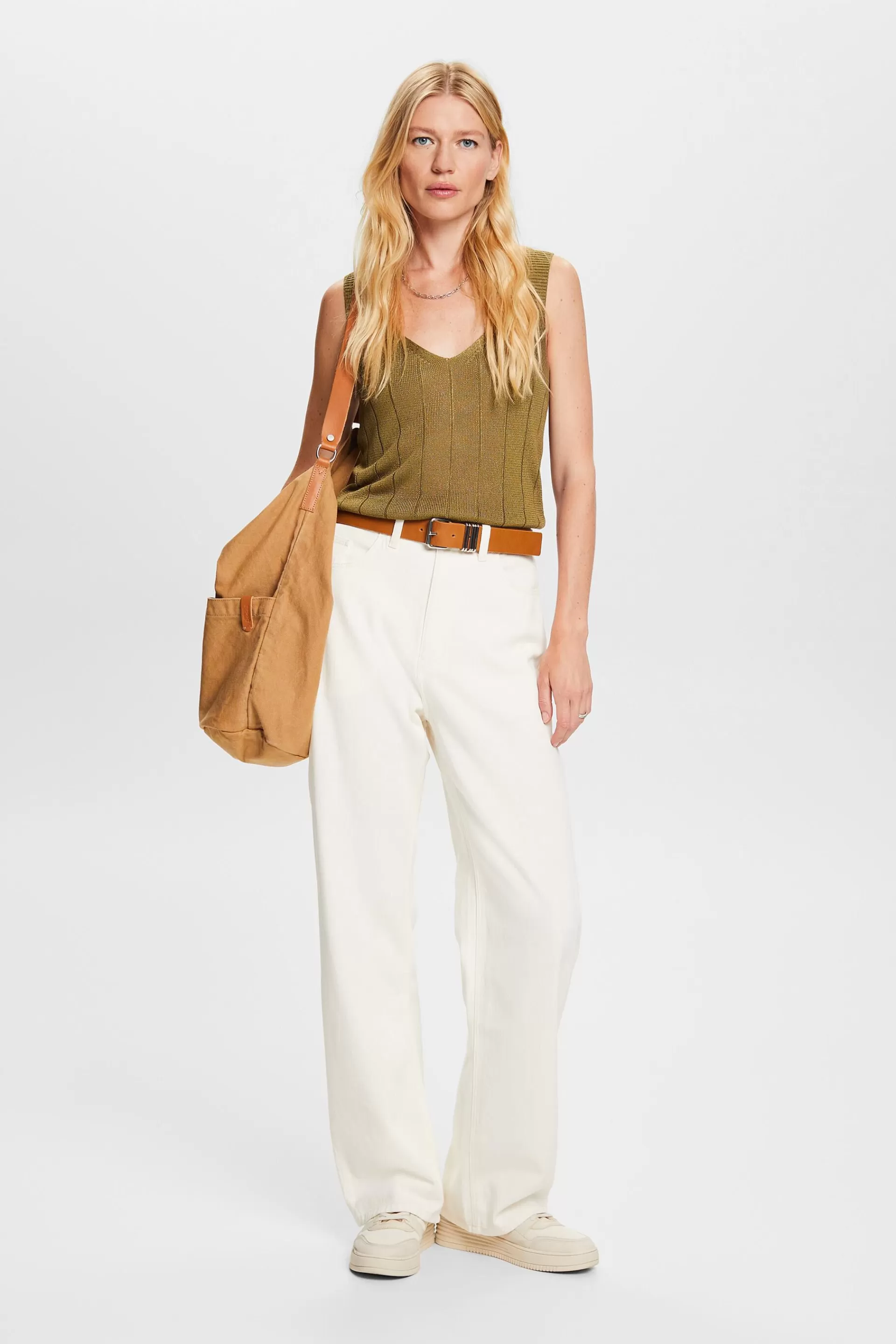 Twillhose mit weitem Bein, 100 % Baumwolle-ESPRIT Fashion