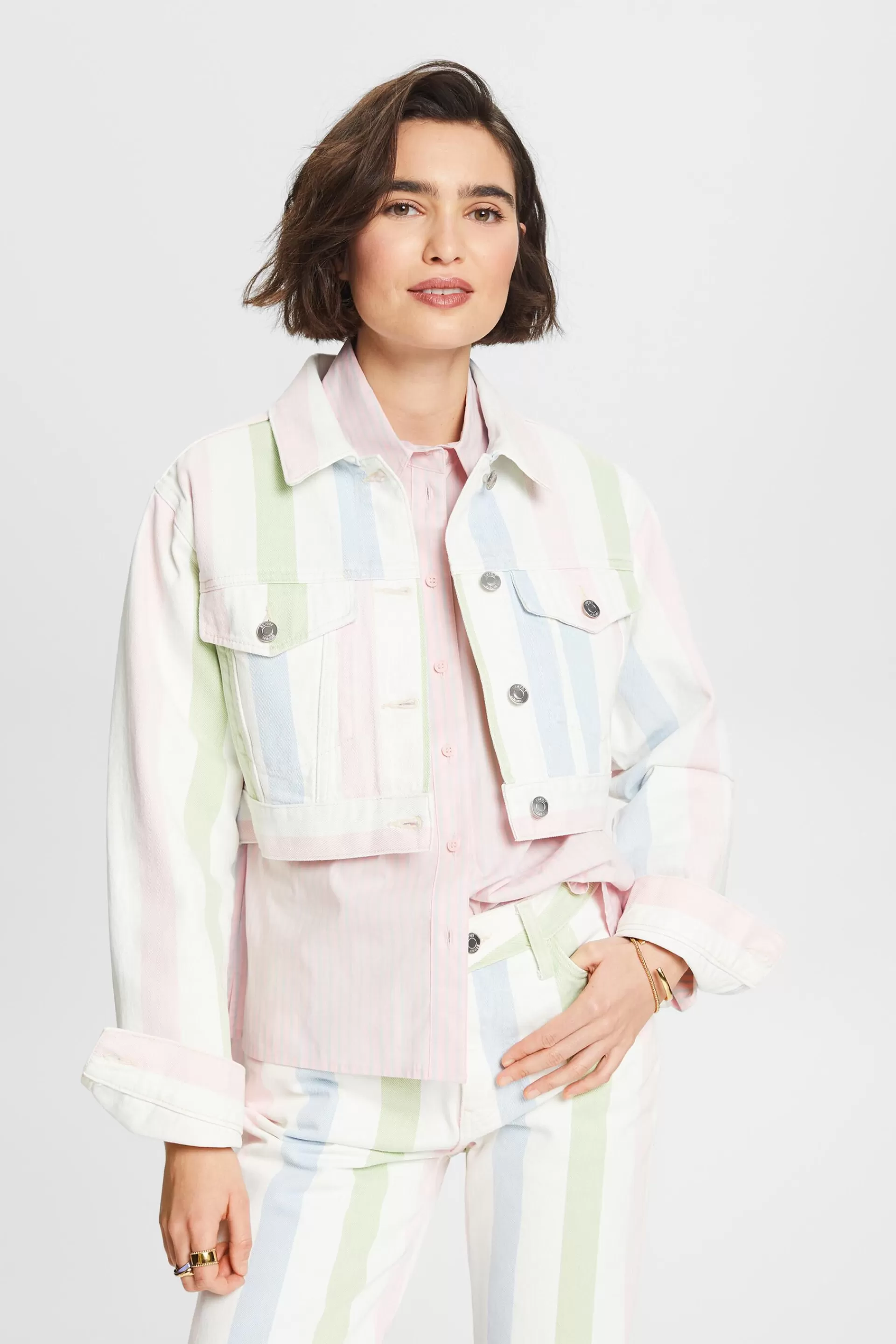 Verkürzte Jeansjacke mit Streifen-ESPRIT Hot